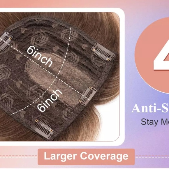 Hair Toppers with Bangs 6x6 Lace Base 14 inch Brown Mixed Blonde - Picture 5 of 5